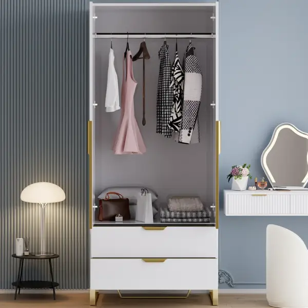 Aro Modern White Tall Wardrobe with Storage Bedroom Clothing Armoire - Image 6