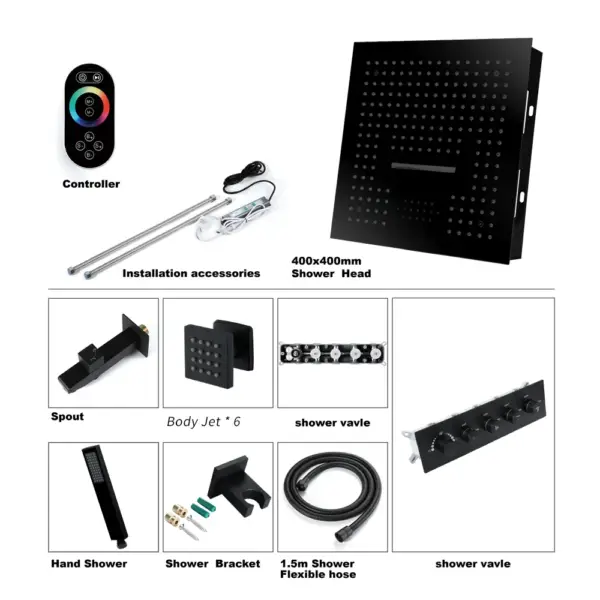 Wall-Mounted Shower Set in Black 4 Function Thermostatic Shower Mixer - Image 11