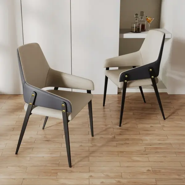 Modern Khaki PU Leather Upholstered Dining Chairs (Set of 2) with Solid Back - Image 3