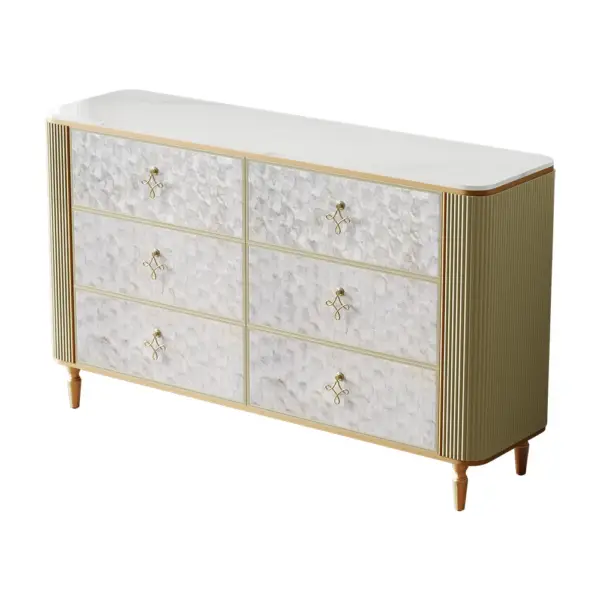 Art Deco 6 Drawer Dresser Capiz Shell Beige Chest Storag Cabinet with Sintered Stone Top - Image 6