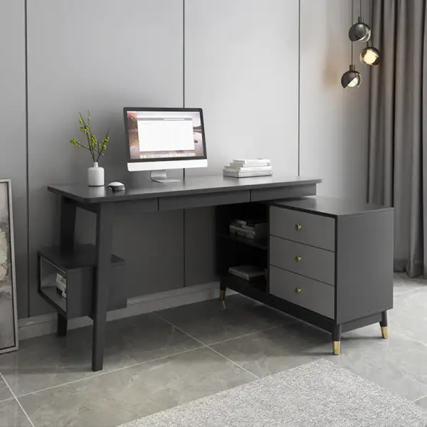 Ultic Gray Reversible L-Shaped Desk Computer Desk with Drawers & Shelf Ample Storage - Image 3