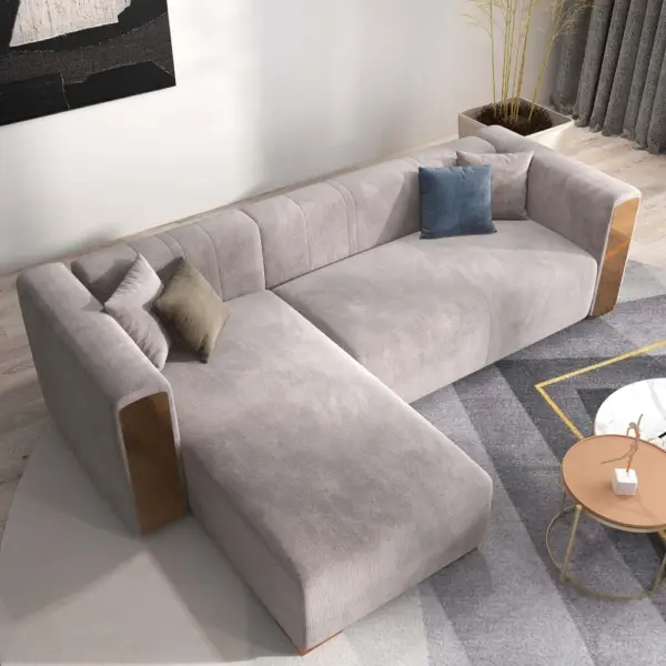 Veln 2800mm L-Shape Grey Velvet Upholstered Sectional Sofa with Left Chaise - Image 7