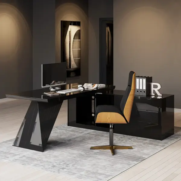 1800mm Black L-Shape Executive Desk Modern Drawers & Cabinet Large Desk Right Hand - Image 2