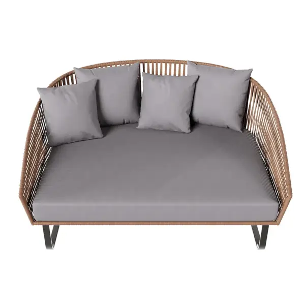63" Rattan Outdoor Daybed with Grey Cushion Pillow Aluminum Frame - Image 11