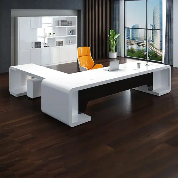 2200mm L-Shaped Modern Executive Desk of Right Hand with Drawers in White & Black - Image 3