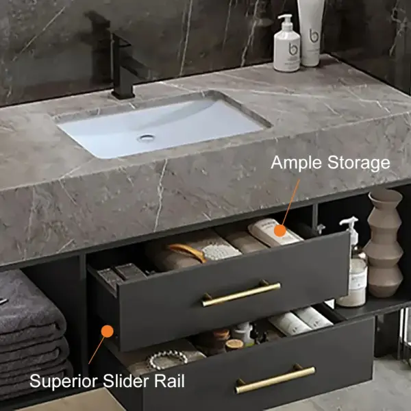 1200mm Floating Black and Grey Bathroom Vanity with Sintered Stone Vessel Sink - Image 5