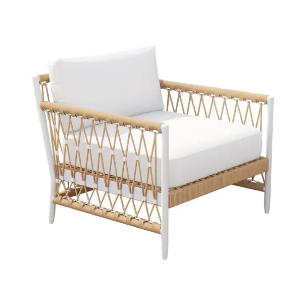 Ropipe Woven Rope Outdoor Armchair Accent Chair with White Polyester Cushion - Image 10