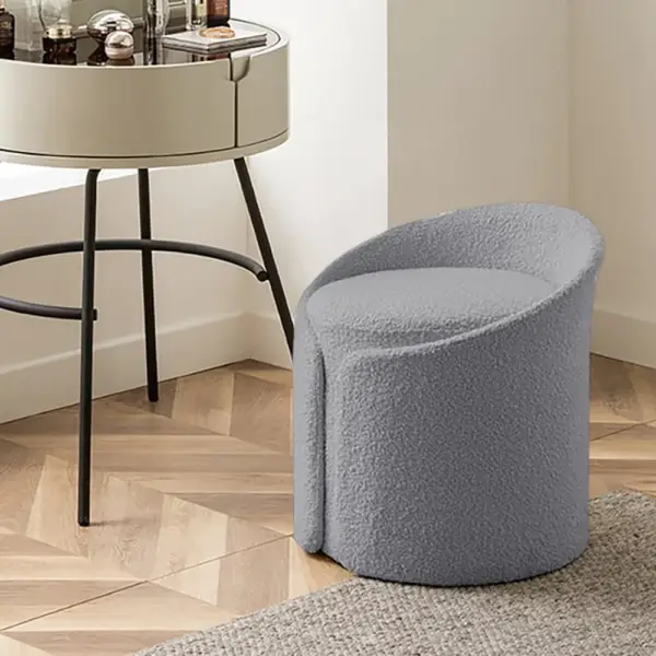 Modern Grey Round Lamb Wool Vanity Stool with Backrest - Image 4