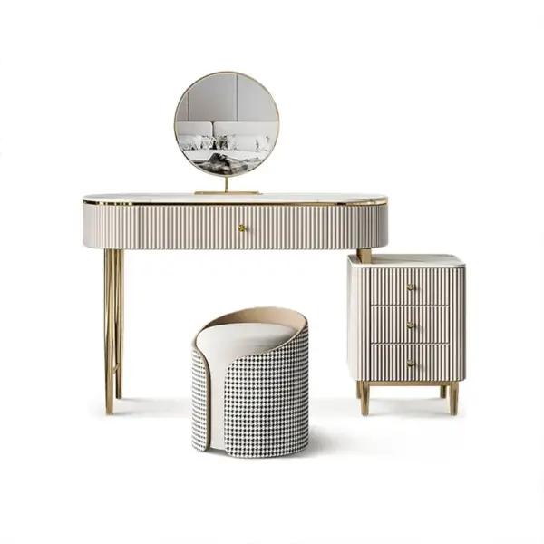 Champagne Faux Marble Top Makeup Vanity Set with 1 Stool & 1 Cabinet & 1 Mirror - Image 7