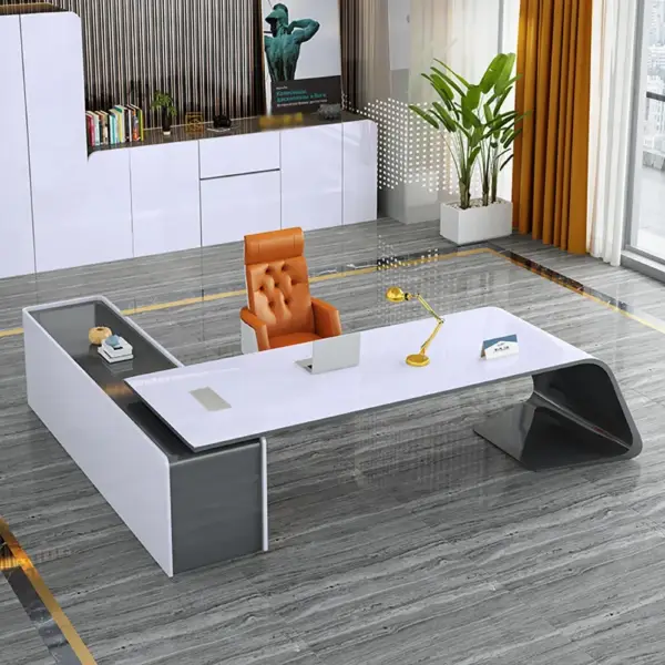 L-Shaped Right Hand Modern White Office Desk with Storage - Image 4
