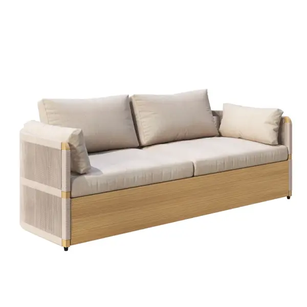 4 Pieces Modern Aluminum & Rope Outdoor Swivel Sofa Set with Coffee Table in Khaki for 6 - Image 9