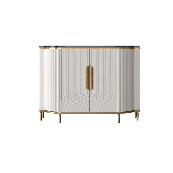 White Luxury 2-Door Sideboard Buffet Sintered Stone Top Modern Sideboard Cabinet in Gold - Image 7