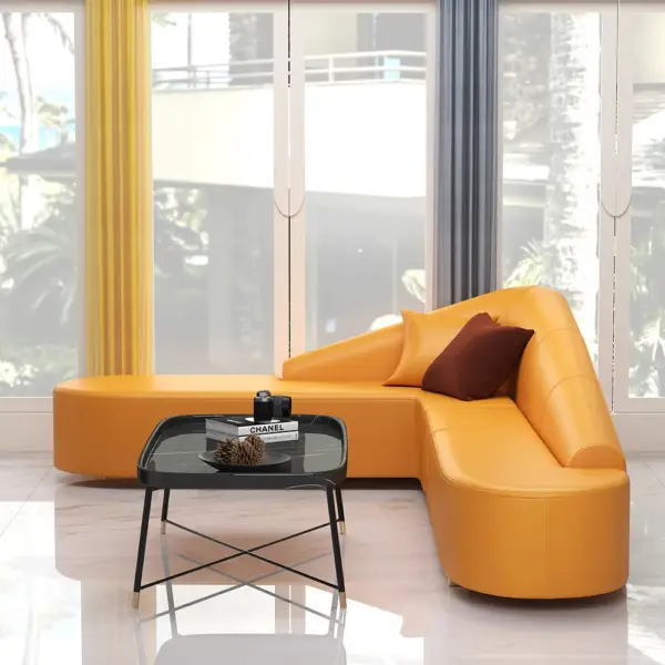 Modern 6-Seater Orange L-Shaped Corner Sectional Sofa Faux Leather Upholstery - Image 2