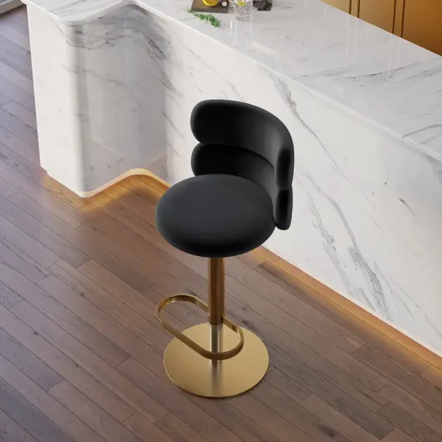 Black Velvet Swivel Bar Stool with Full Back Adjustable Counter Height Stools