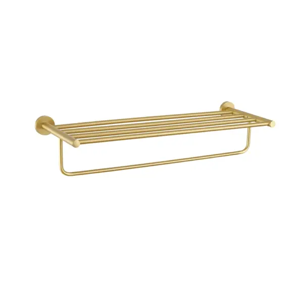 610mm Wall Mounted Brass Bathroom Shelf with Towel Rack in Brushed Gold - Image 6