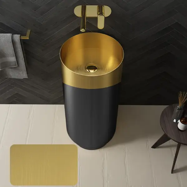 Gold & Black Modern Luxury Round Stainless Steel Basin Pedestal Basin Freestanding - Image 4