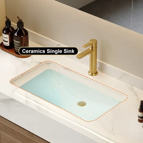 1000mm Walnut Floating Bathroom Vanity Set Stone Top Wall Mounted Bathroom Cabinet - Image 13