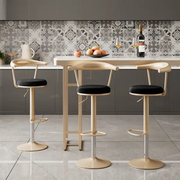 Modern Black Swivel & Adjustable Bar Height Stool with Backrest & Velvet Upholstery - Image 2