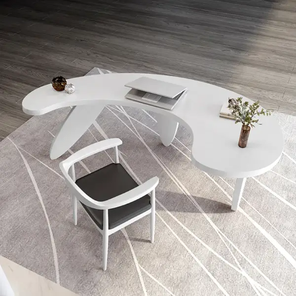 1400mm Modern White Curved Desk Wooden Home Office Desk with 3 Oval Legs - Image 2
