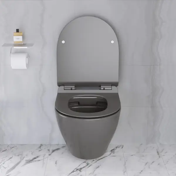 Modern Round Wall Mounted Toilet Wall Hung One-Piece Ceramic Simplism in Deep Grey - Image 3