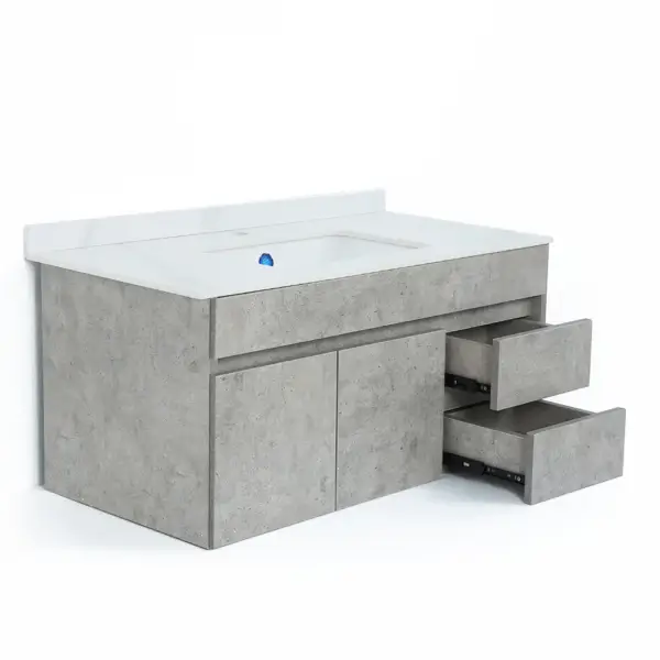 900mm Floating Bathroom Vanity with Faux Marble Countertop Basin Wall Mounted - Image 18