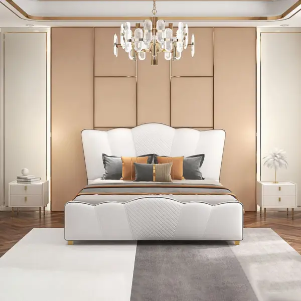 Nightstand Set of Two Modern PU Leather Bedside Table with 2 Drawers & Gold Metal Legs - Image 10