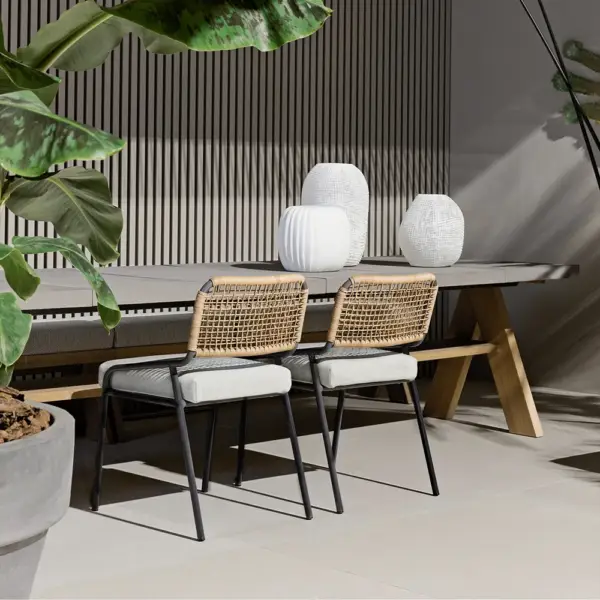 9Pcs Mid Century Modern Outdoor Dining Set Rectangle Table & Aluminum Rattan Chair - Image 3