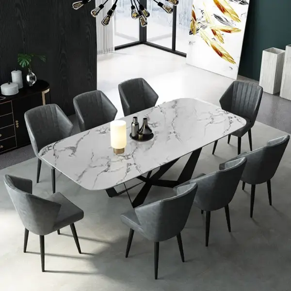 Modern Stylish 2000mm Dining Table Rectangle White Sintered Stone Top in Large - Image 2