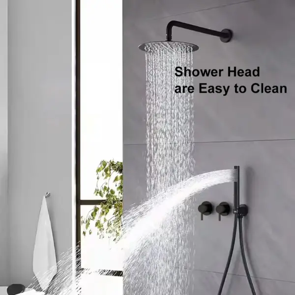 250mm Wall-Mounted Round Black Shower Set 2-Function with Hand Shower - Image 9