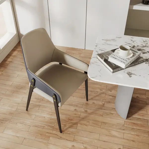 Modern Khaki PU Leather Upholstered Dining Chairs (Set of 2) with Solid Back - Image 4