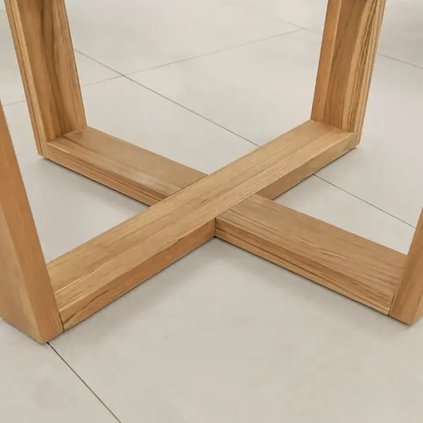 Modern Round Teak Wood 6 Person Outdoor Patio Dining Table in Natural - Image 5