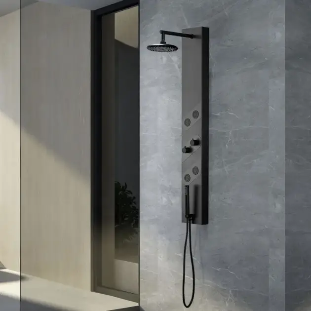 140mm Black Rainfall Shower Panel with Handheld Shower Adjustable Showerhead & Body Jets