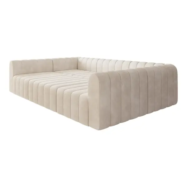 3020mm Off White Velvet Modular Pit Sectional Sofa Set Convertible 6-Seater Upholstered - Image 6