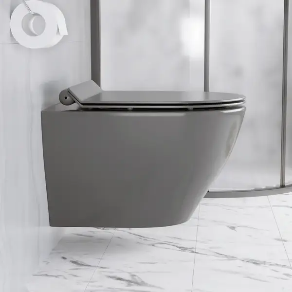 Modern Round Wall Mounted Toilet Wall Hung One-Piece Ceramic Simplism in Deep Grey - Image 6