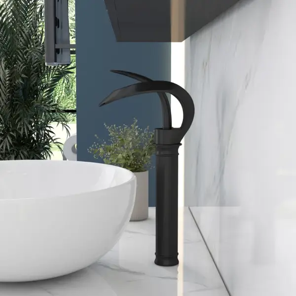 Modern Elegant Waterfall Bathroom Countertop Basin Tap Single Handle Solid Brass Black - Image 7