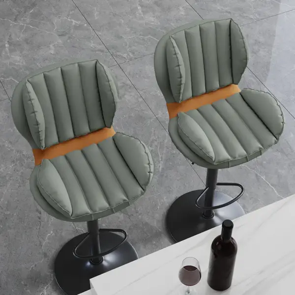 Backrest Adjustable Height PU Leather Upholstered Swivel Bar Stool - Image 6