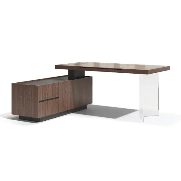 1815mm Modern Walnut Standing L-Shape Desk with Side Cabinet and lifter Desktop - Image 12