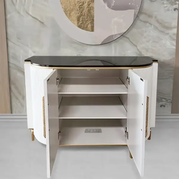 White Luxury 2-Door Sideboard Buffet Sintered Stone Top Modern Sideboard Cabinet in Gold - Image 3