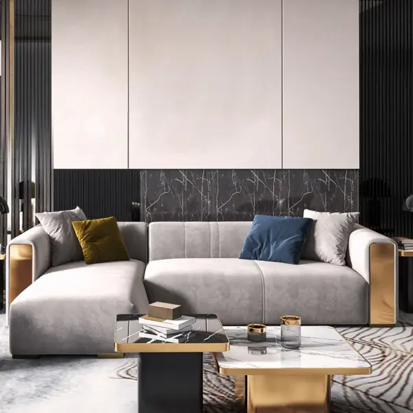 Veln 2800mm L-Shape Grey Velvet Upholstered Sectional Sofa with Left Chaise - Image 2