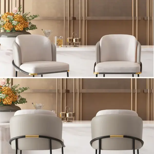 Linenic Gray PU Leather Modern Breakfast Bar Stool with Back & Footrest - Image 5