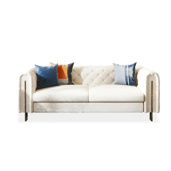 Taree Set of 2 2200mm Modern White Leath-aire Upholstered Sofa & Chair Living Room - Image 12