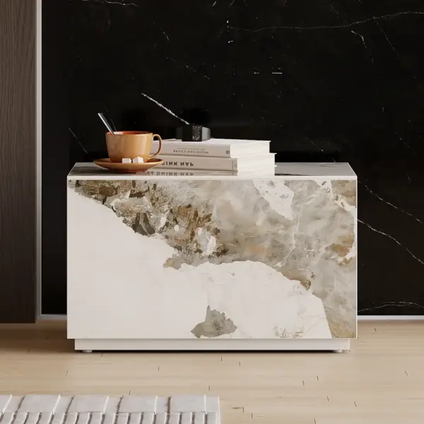 Modern White 600mmW Sintered Stone Nightstand 1 Drawer Bedside Table - Image 6