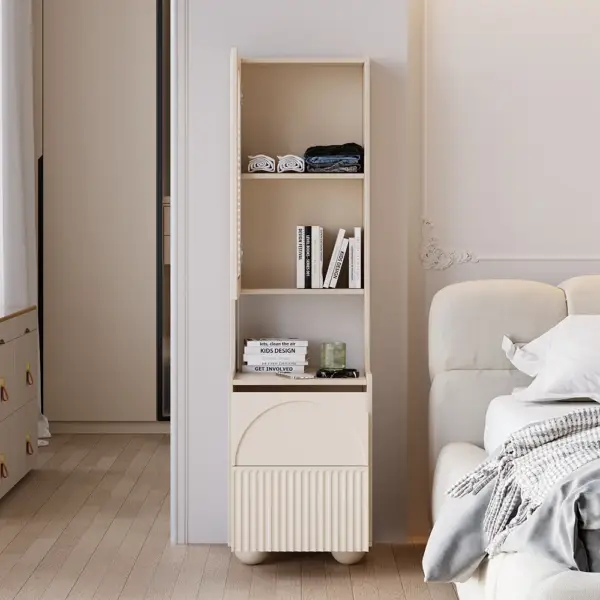 Modern Tall White Nightstand with Glass Door & Sheleves 2-Drawer Bedside Table - Image 5