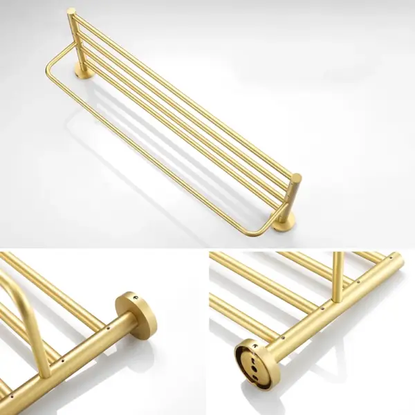 610mm Wall Mounted Brass Bathroom Shelf with Towel Rack in Brushed Gold - Image 3