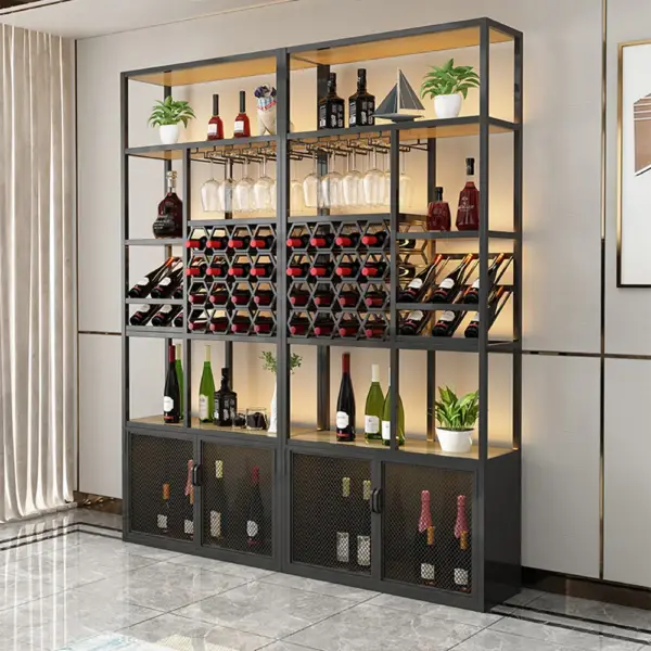 Industrial Standing Wine Rack with Glass Rack - Image 2