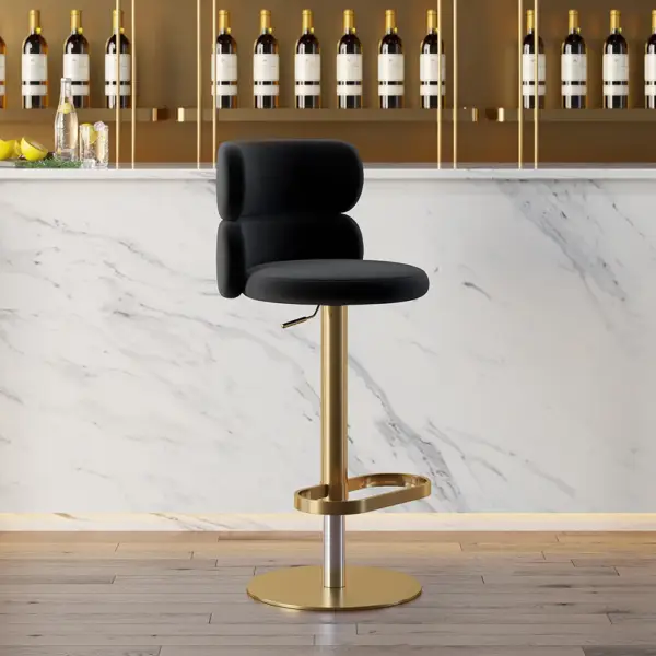 Black Velvet Swivel Bar Stool with Full Back Adjustable Counter Height Stools - Image 2