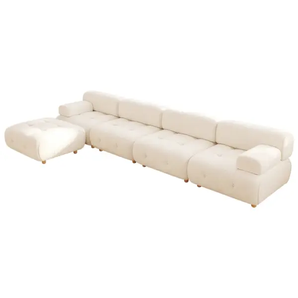 Modern L-Shaped Modular White Boucle Corner Sectional Sofa Loveseat with Wood Legs - Image 8