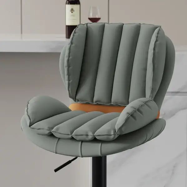Backrest Adjustable Height PU Leather Upholstered Swivel Bar Stool - Image 5