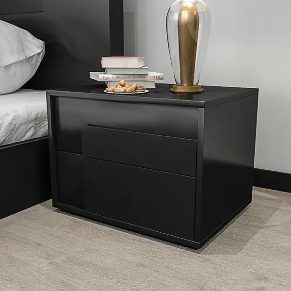 Modern Black Rectangle Nightstand with 2 Drawers - Image 3
