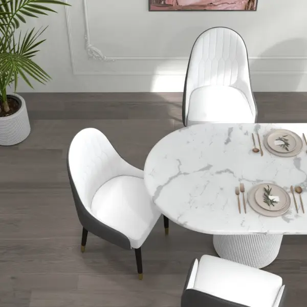 Darg Modern PU Leather Dining Chairs Set of 2 in White & Grey with Metal Legs - Image 4